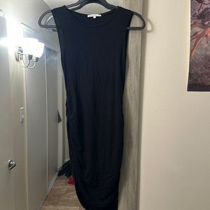 Black womens dress mini midi rouche side detail